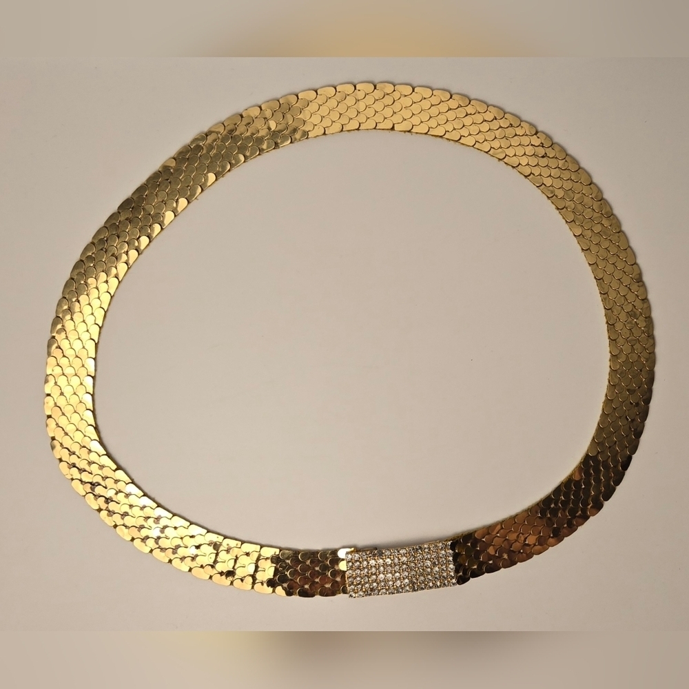 80s Vintage Gold Metal Mesh Belt w/ Rhinestone Buckle Disco Glam - Picture 7 of 12